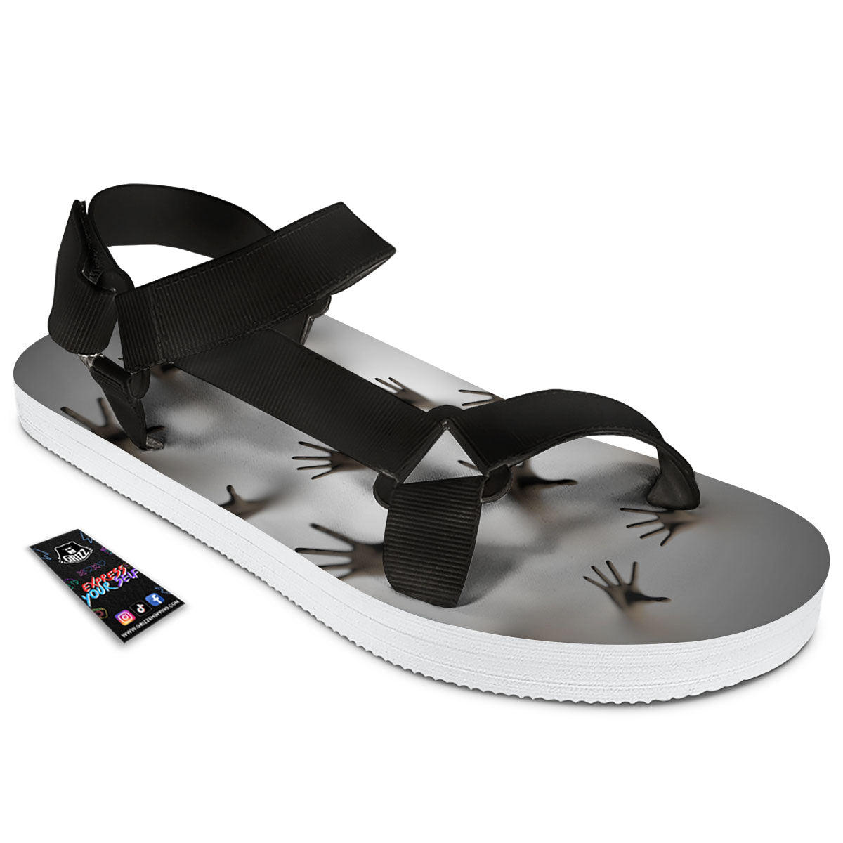 3D Scary Ghost Print Black Open Toe Sandals-grizzshop