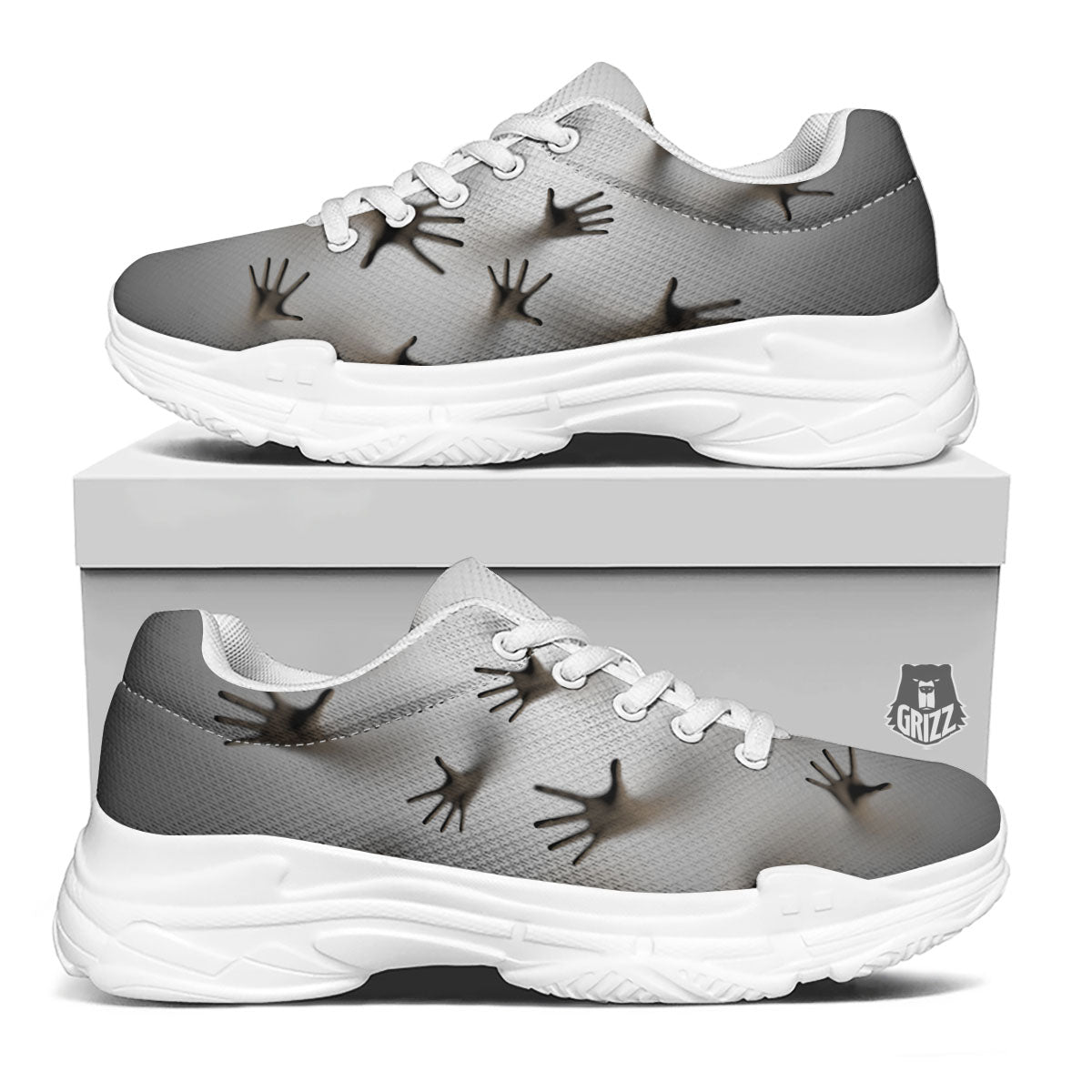3D Scary Ghost Print White Chunky Shoes-grizzshop