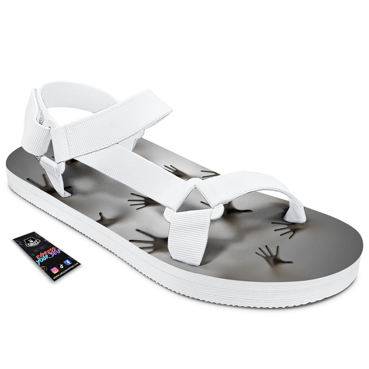 3D Scary Ghost Print White Open Toe Sandals-grizzshop