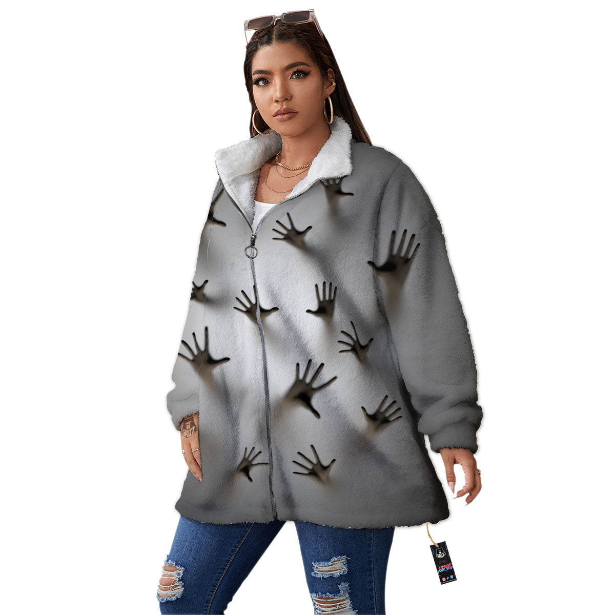 3D Scary Ghost Print Women's Sherpa Jacket-grizzshop