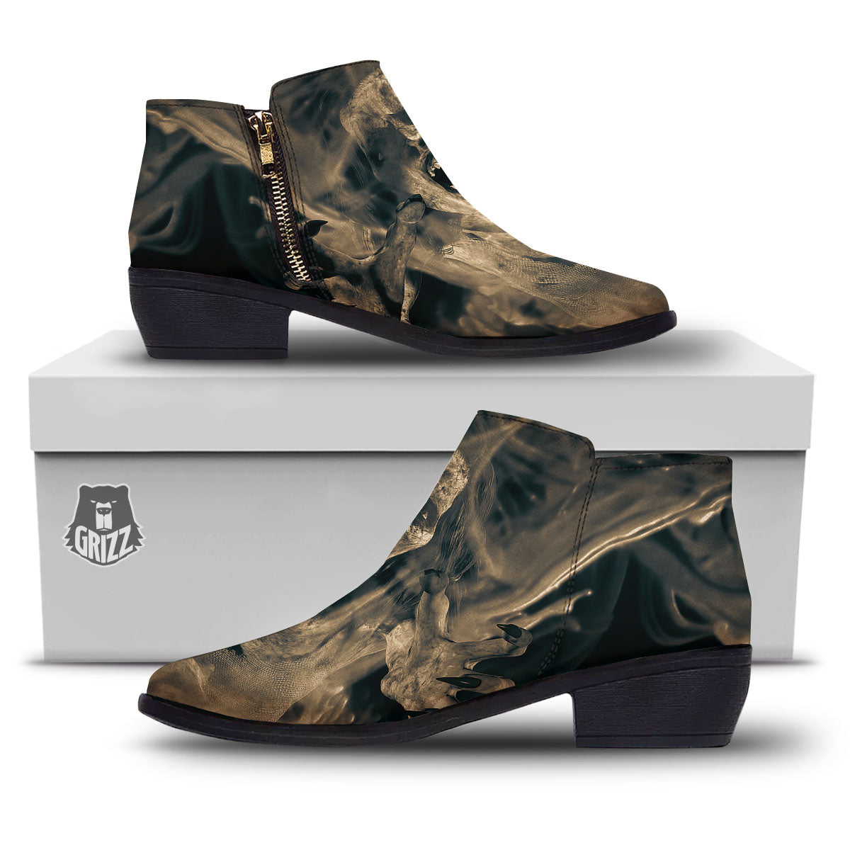 3D Screaming Ghost Horror Print Ankle Boots-grizzshop
