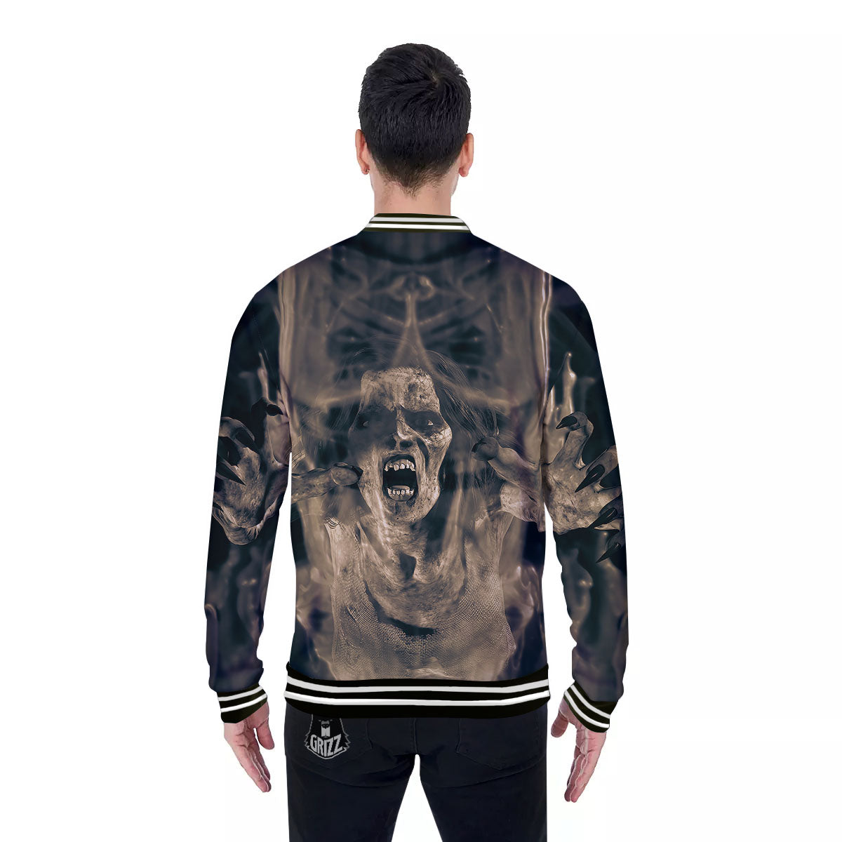 3D Screaming Ghost Horror Print Baseball Jacket-grizzshop