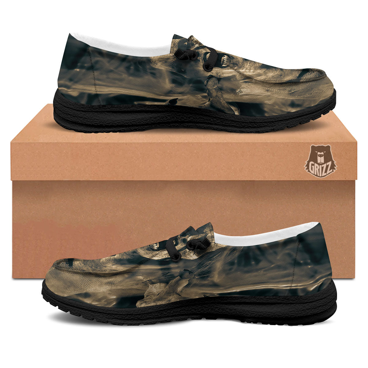 3D Screaming Ghost Horror Print Black Loafers-grizzshop