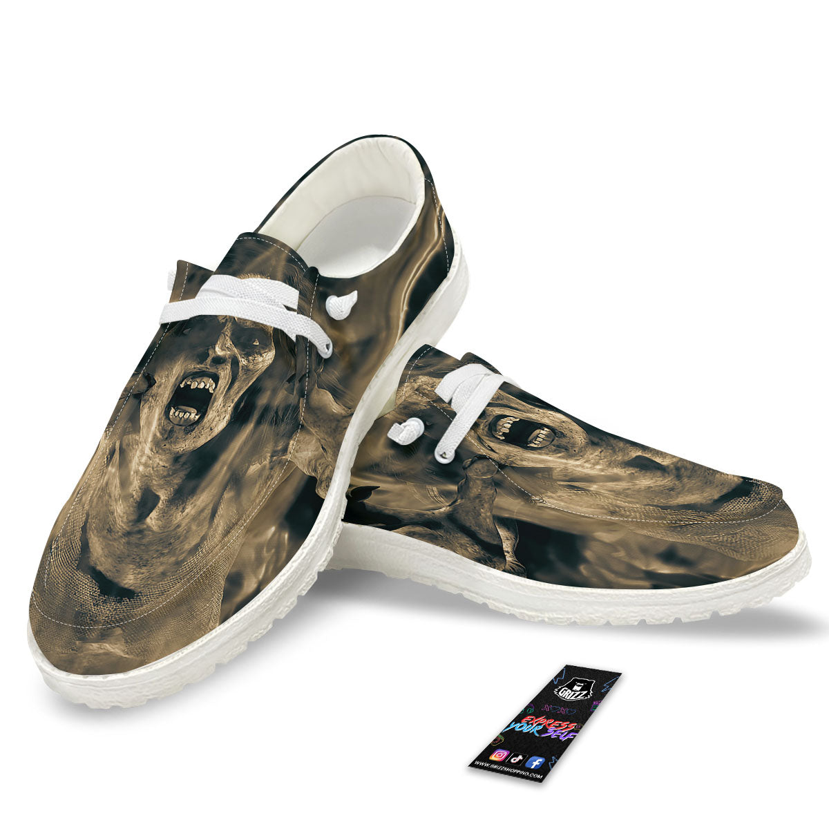3D Screaming Ghost Horror Print Black Loafers-grizzshop