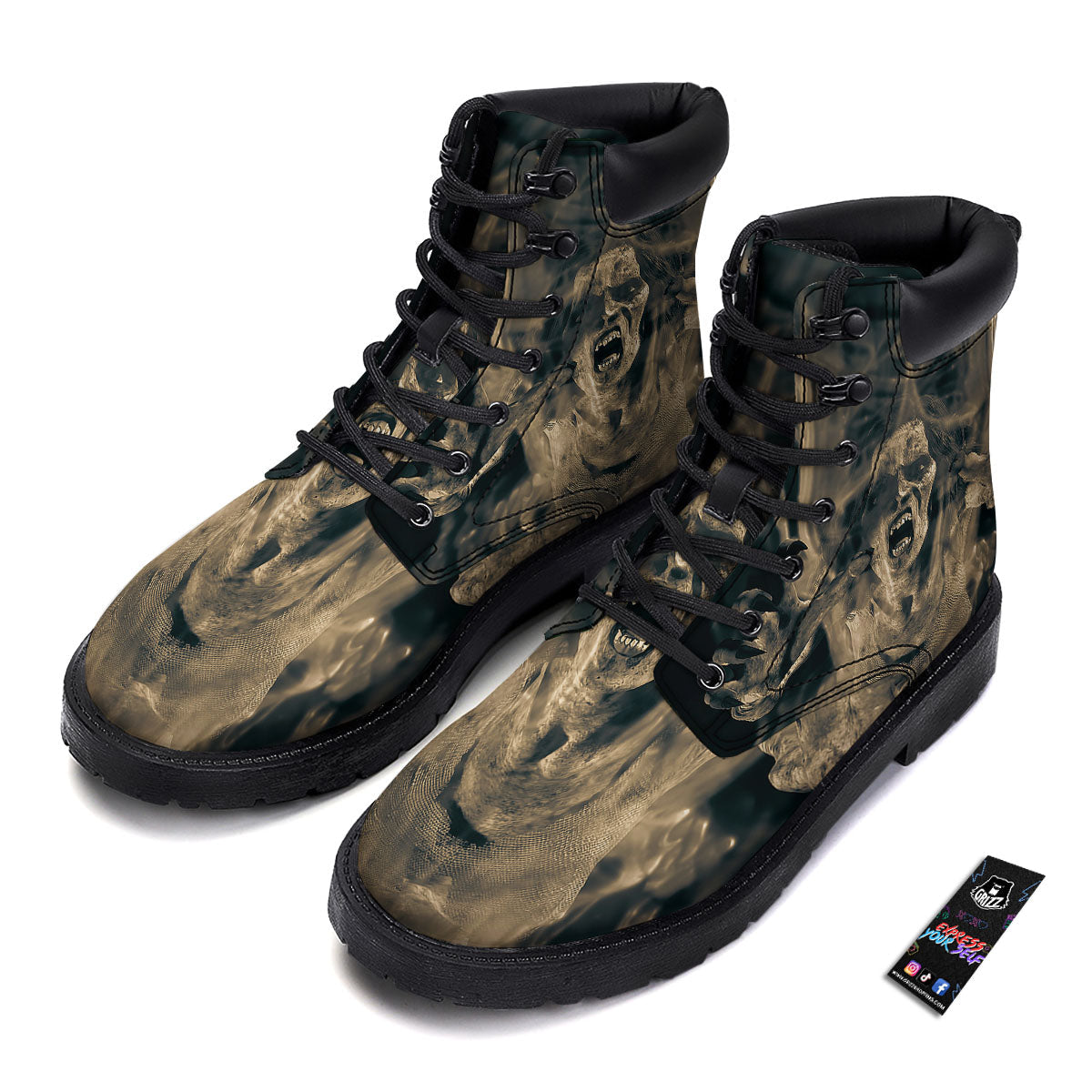 3D Screaming Ghost Horror Print Boots-grizzshop