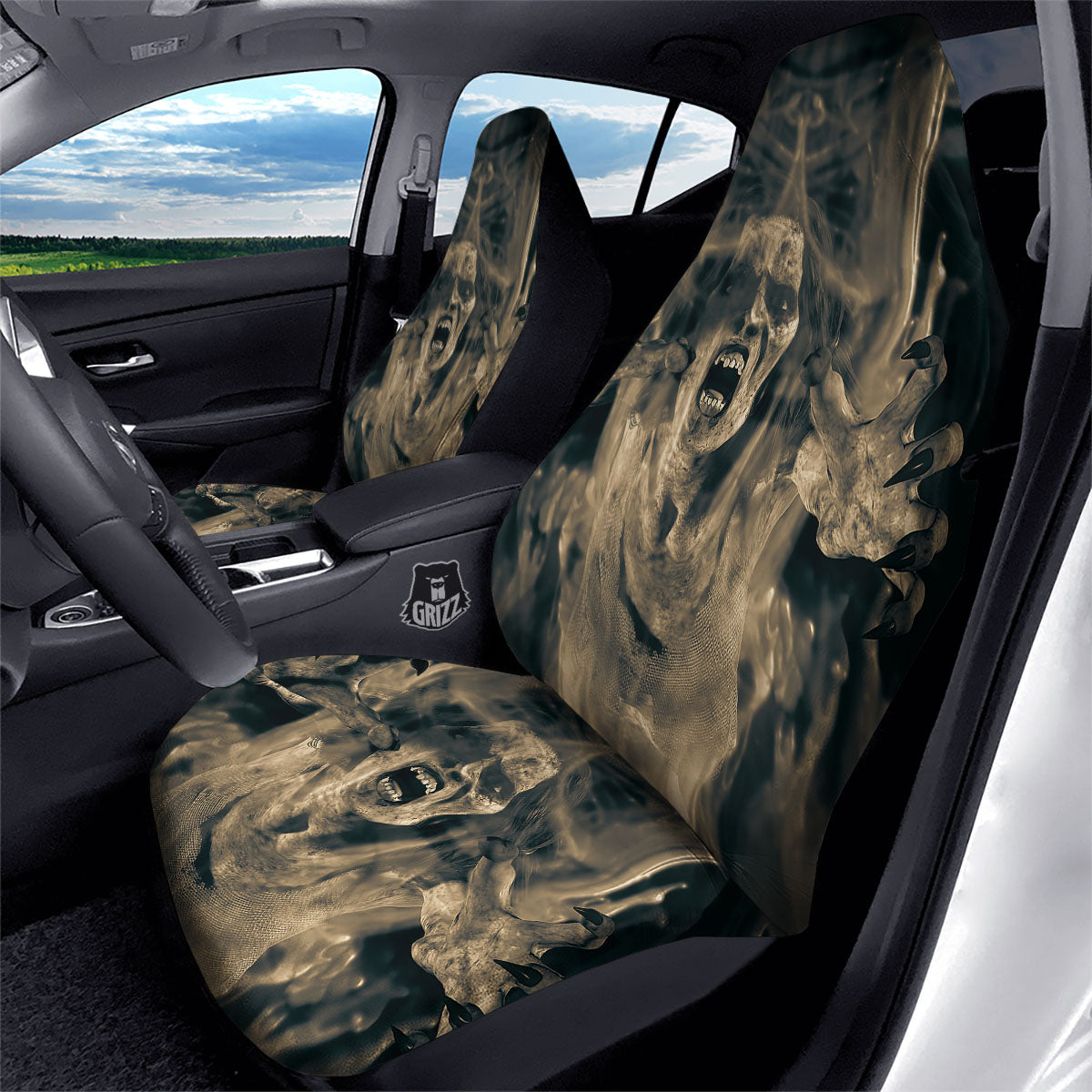 3D Screaming Ghost Horror Print Car Seat Covers-grizzshop
