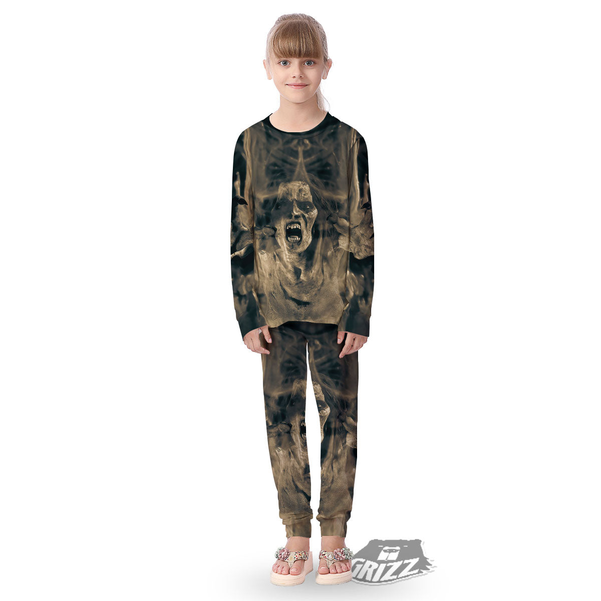3D Screaming Ghost Horror Print Kid's Pajamas-grizzshop