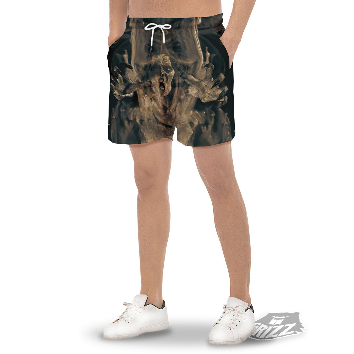 3D Screaming Ghost Horror Print Men's Gym Shorts-grizzshop