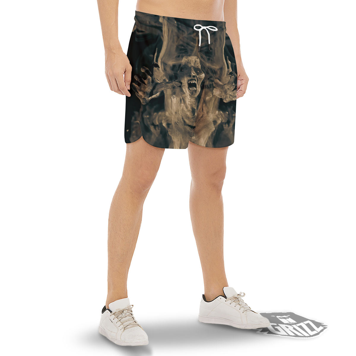 3D Screaming Ghost Horror Print Men's Gym Shorts-grizzshop
