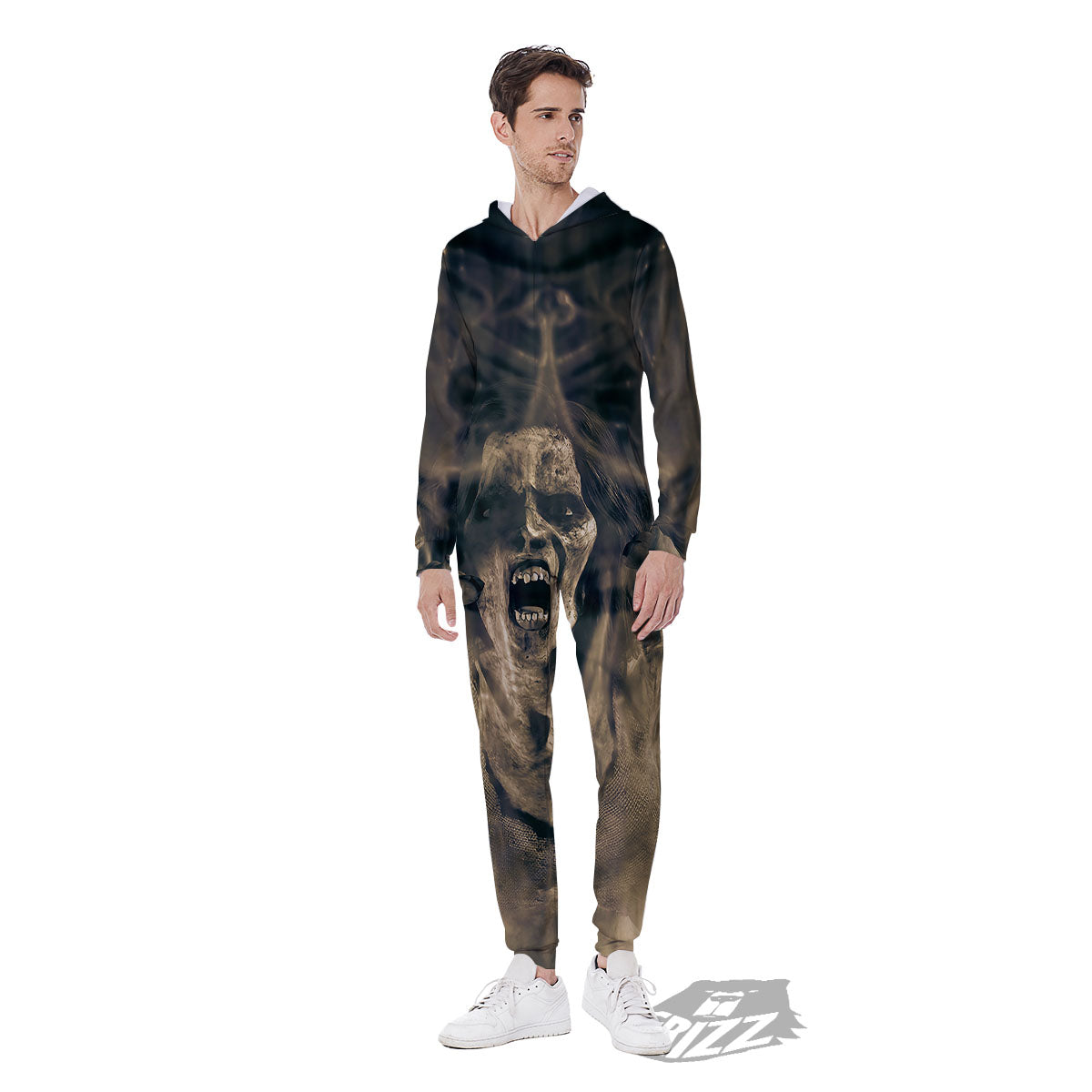 3D Screaming Ghost Horror Print Men's Jumpsuit-grizzshop