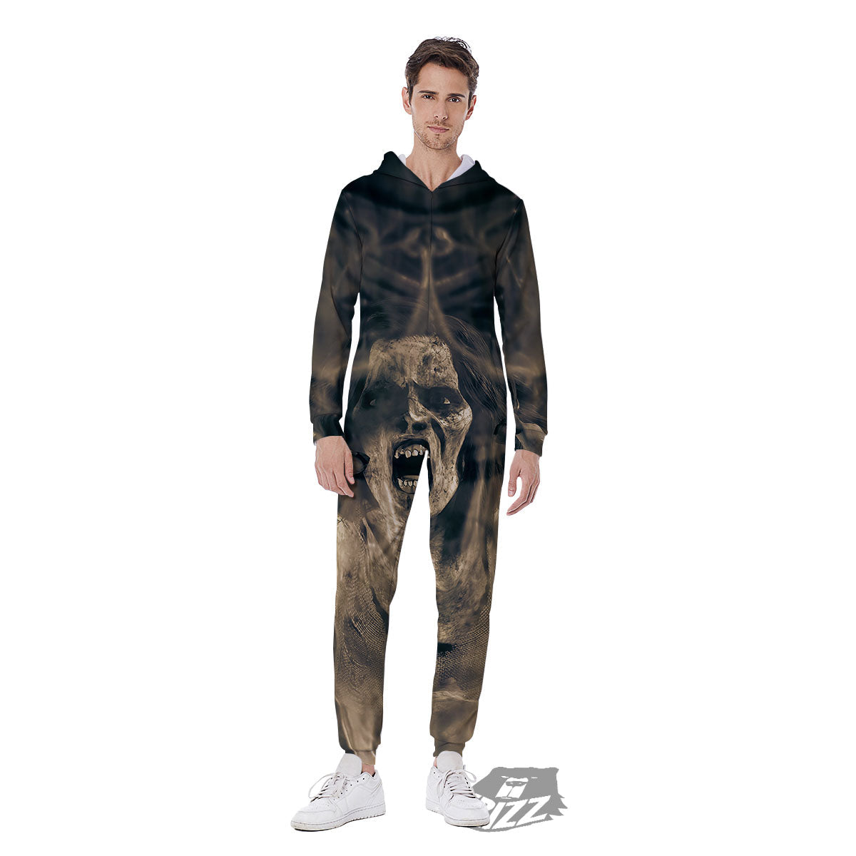 3D Screaming Ghost Horror Print Men's Jumpsuit-grizzshop