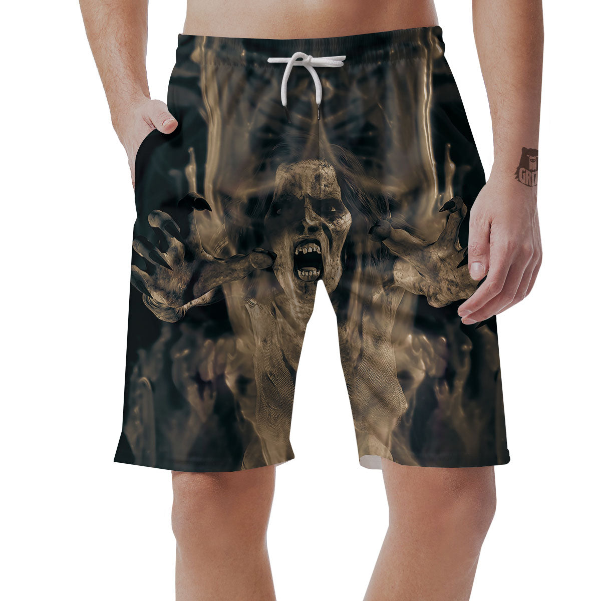 3D Screaming Ghost Horror Print Men's Shorts-grizzshop