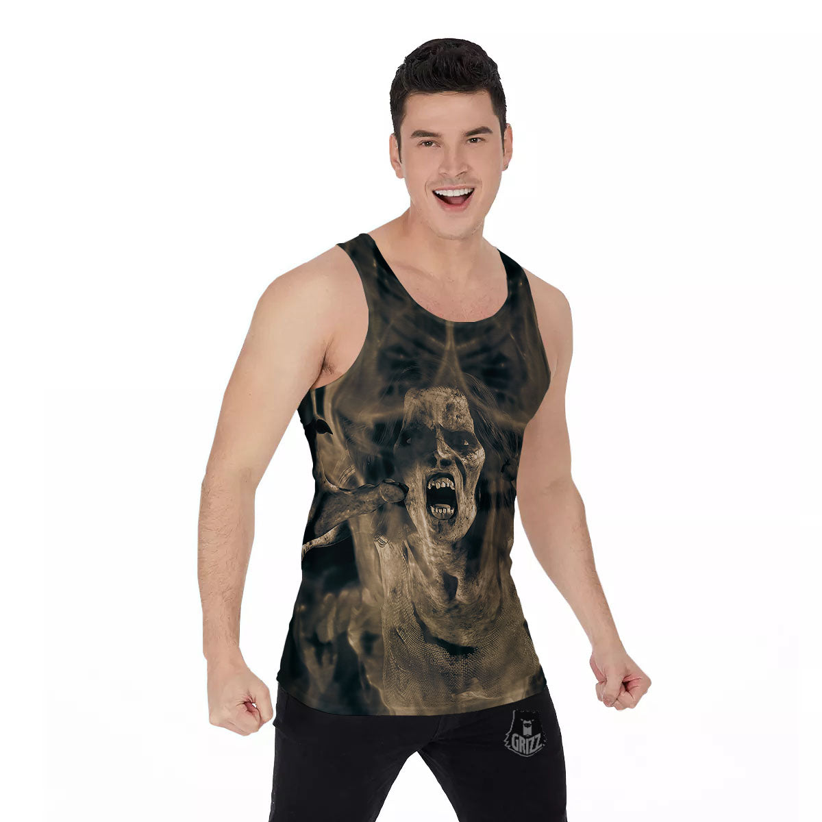 3D Screaming Ghost Horror Print Men's Tank Top-grizzshop