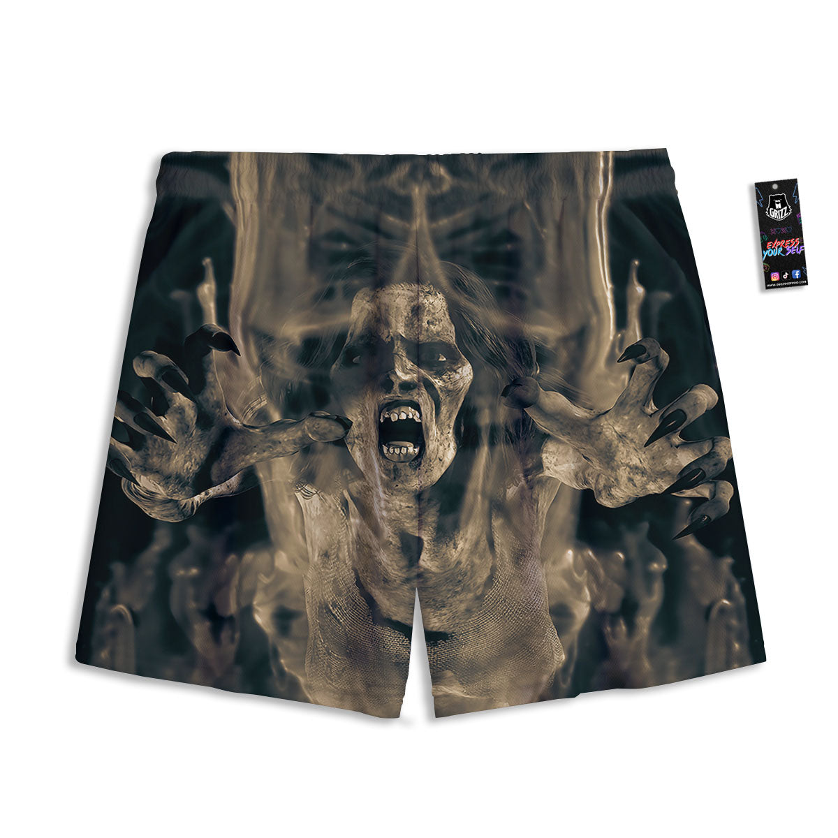 3D Screaming Ghost Horror Print Mesh Shorts