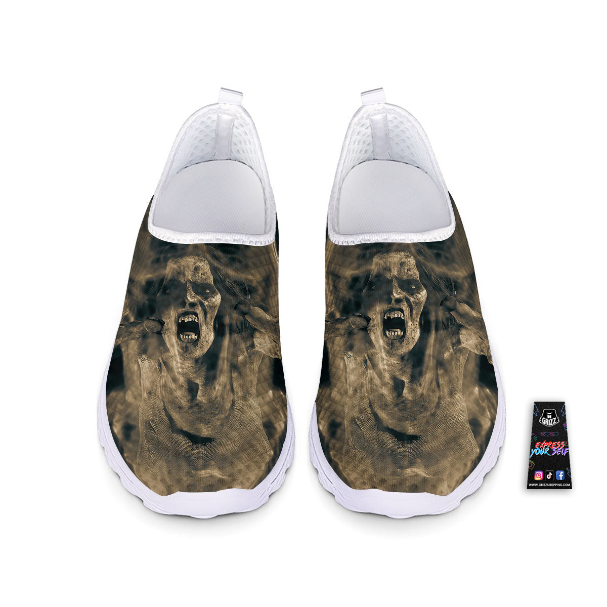 3D Screaming Ghost Horror Print Nurse Shoes-grizzshop