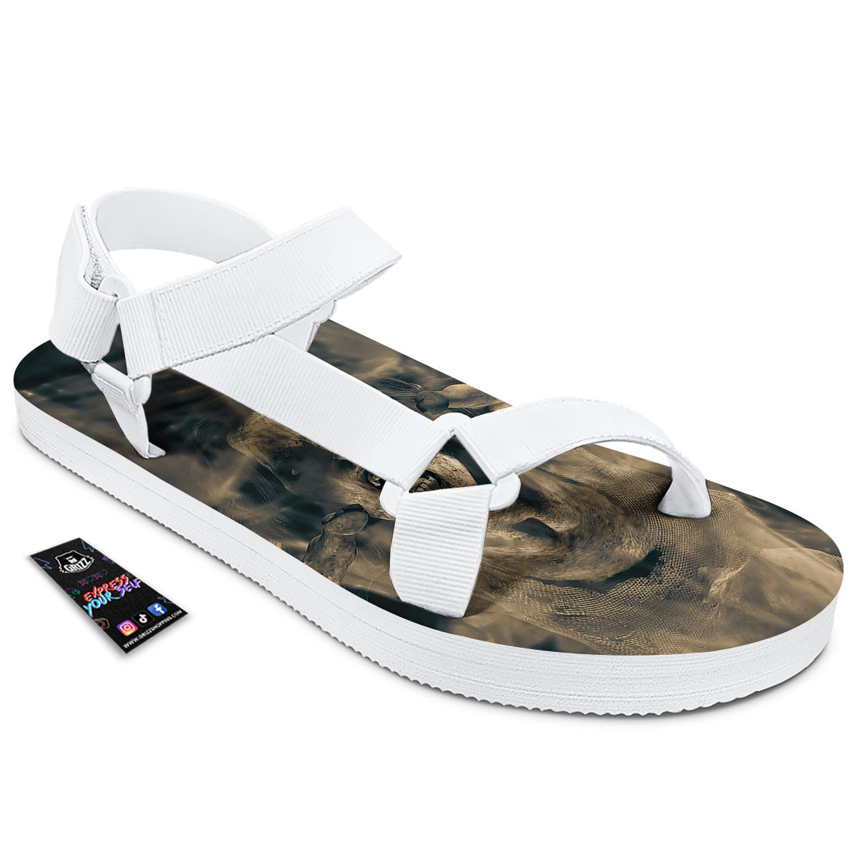 3D Screaming Ghost Horror Print White Open Toe Sandals-grizzshop