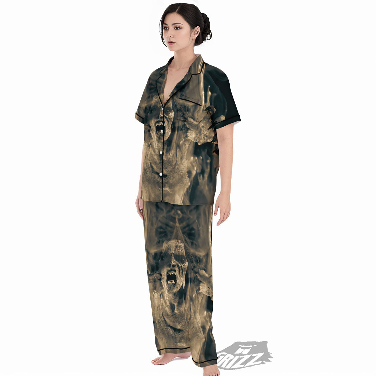 3D Screaming Ghost Horror Print Women's Pajamas Set-grizzshop
