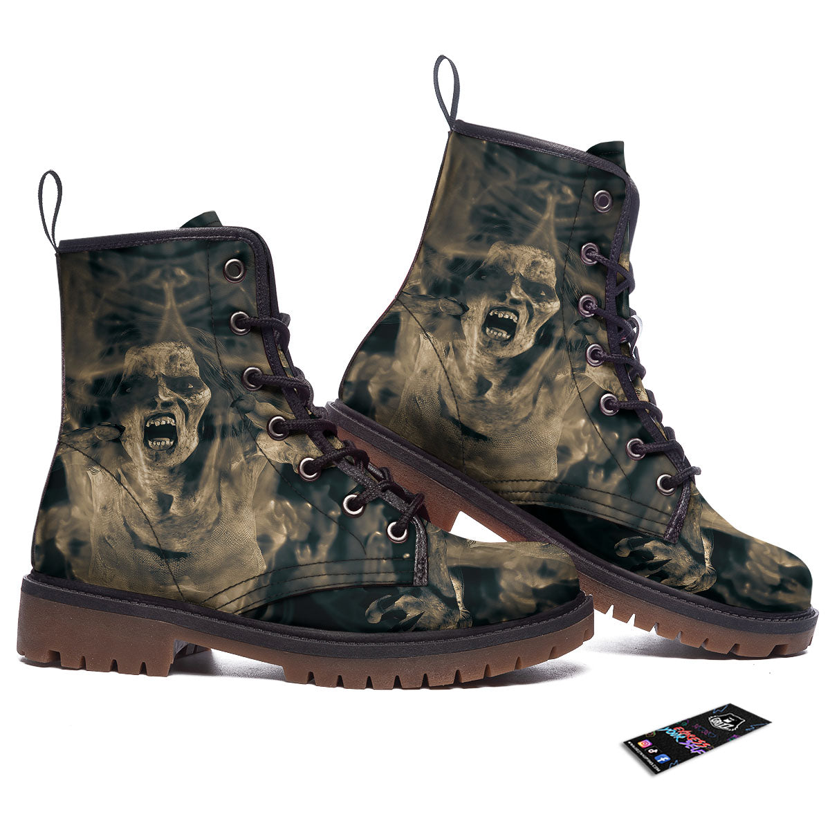 3D Screaming Ghost Horror Print Work Boots-grizzshop