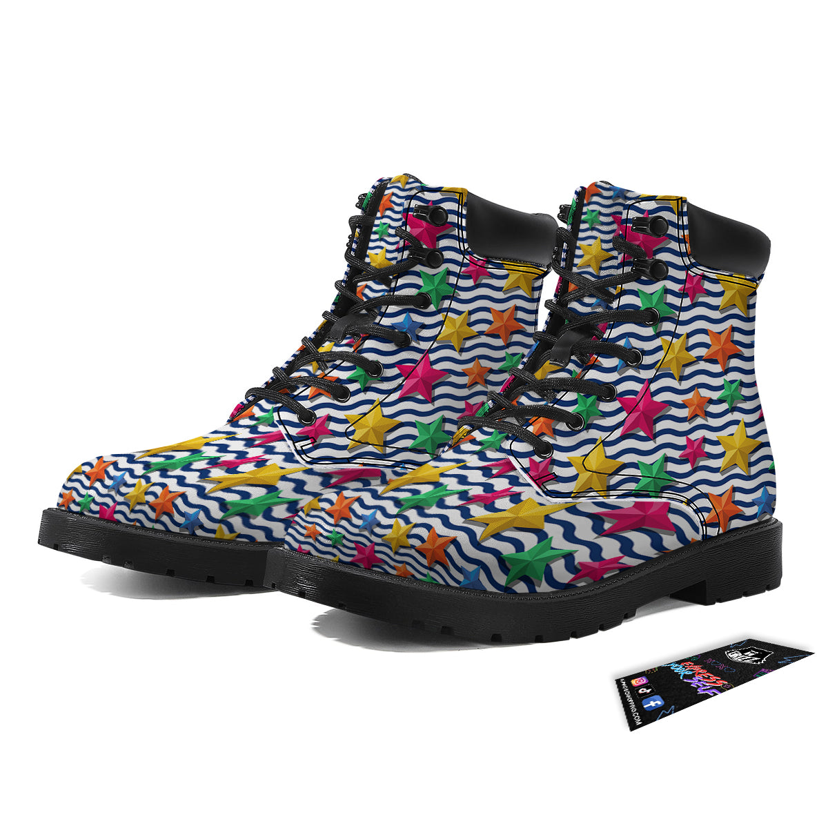 3D Stars And Blue Wave Print Pattern Boots-grizzshop