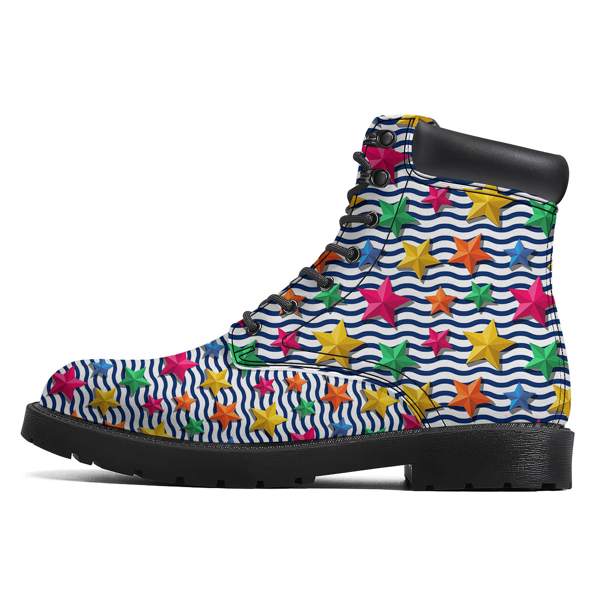 3D Stars And Blue Wave Print Pattern Boots-grizzshop