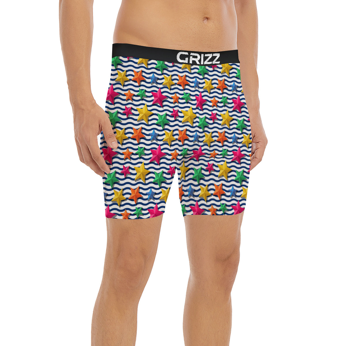 3D Stars And Blue Wave Print Pattern Boxer Briefs-grizzshop
