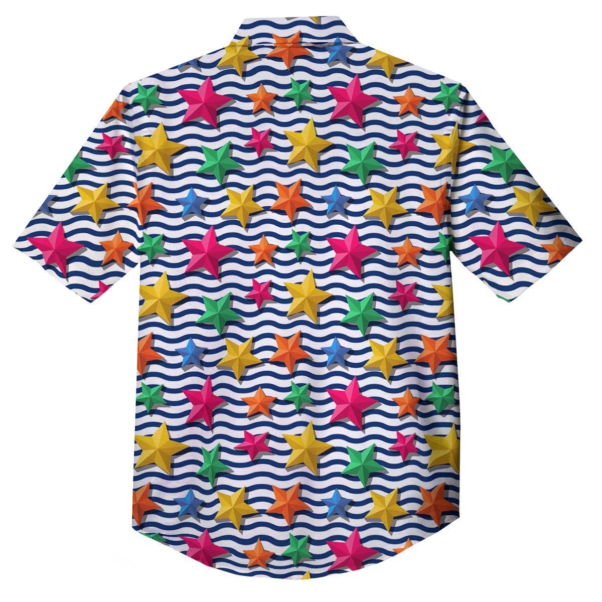 3D Stars And Blue Wave Print Pattern Button Up Shirt-grizzshop
