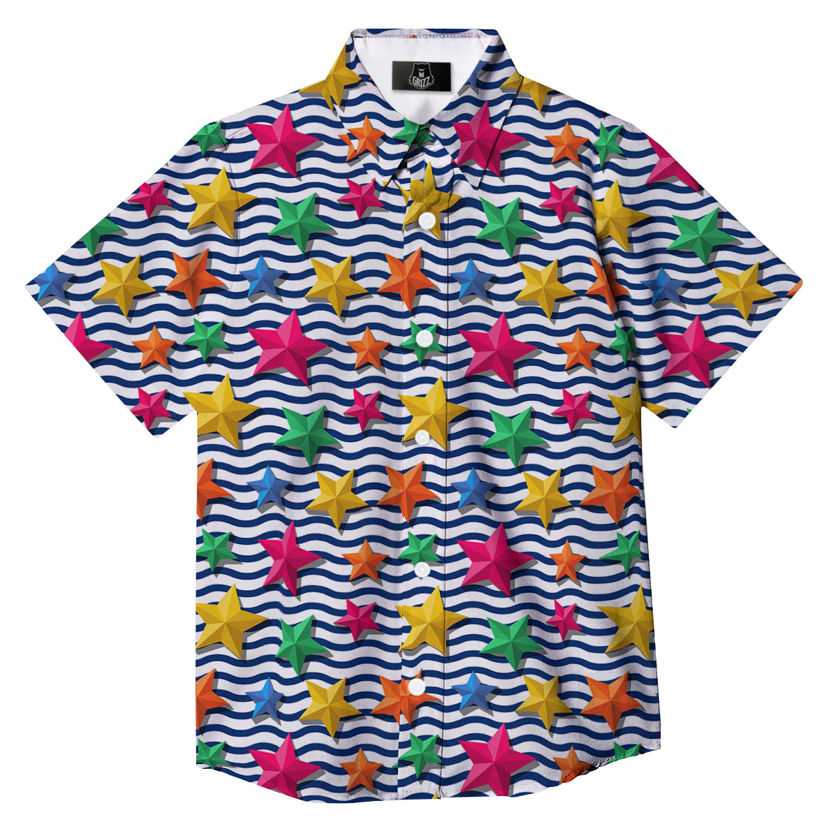 3D Stars And Blue Wave Print Pattern Button Up Shirt-grizzshop