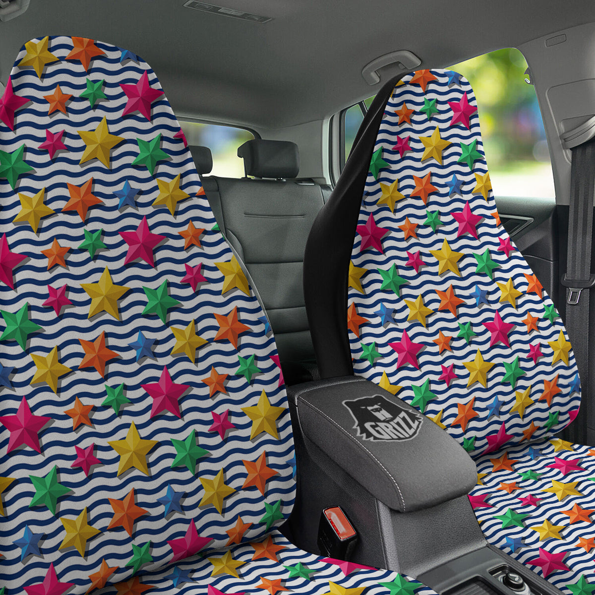 3D Stars And Blue Wave Print Pattern Car Seat Covers-grizzshop