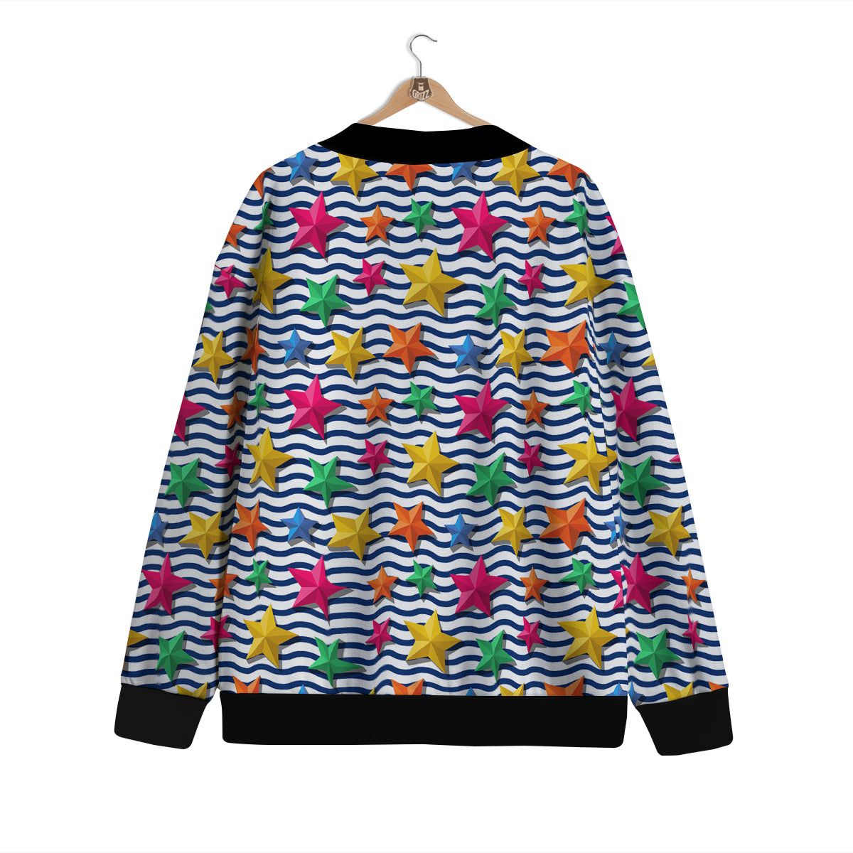 3D Stars And Blue Wave Print Pattern Cardigan-grizzshop