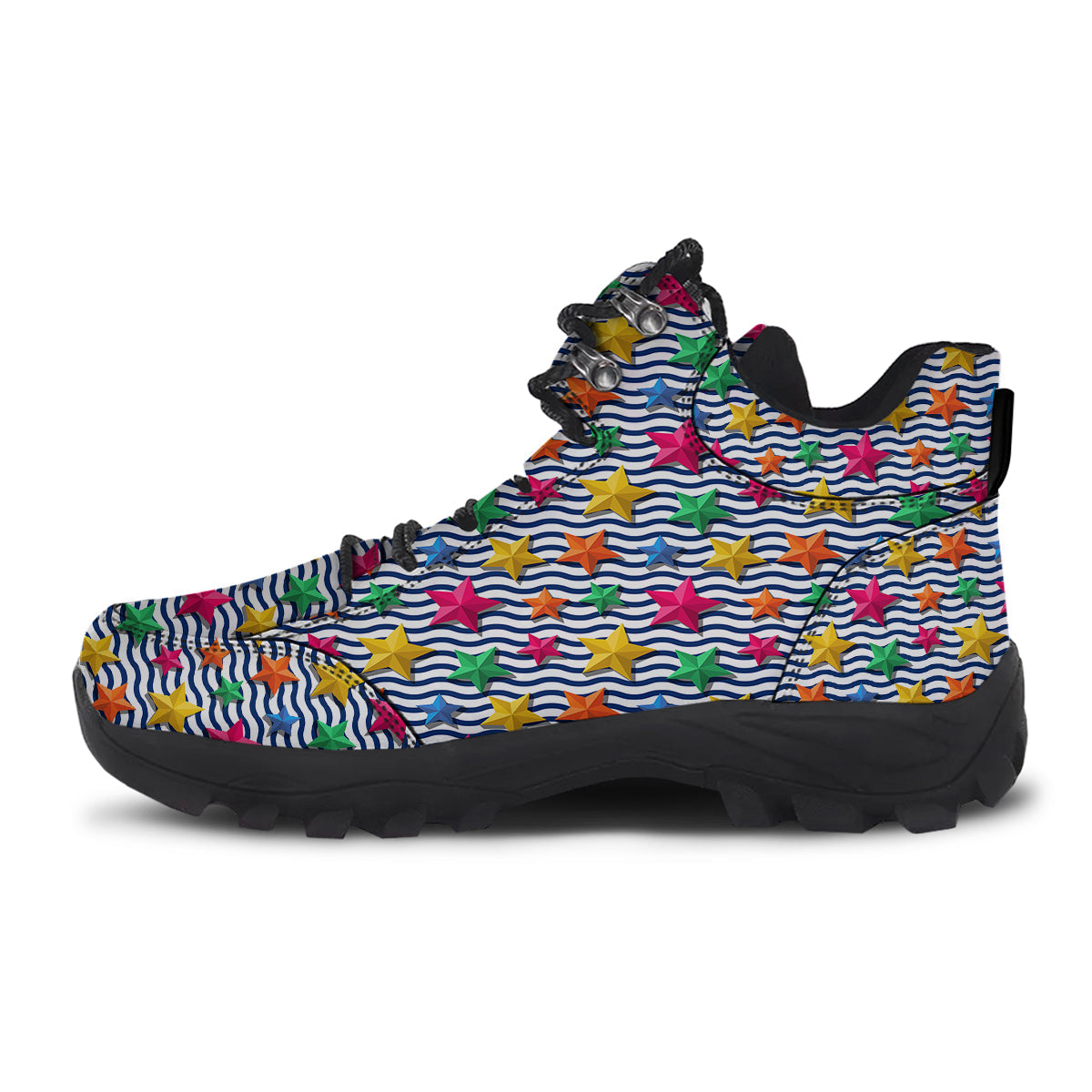 3D Stars And Blue Wave Print Pattern Hiking Shoes-grizzshop