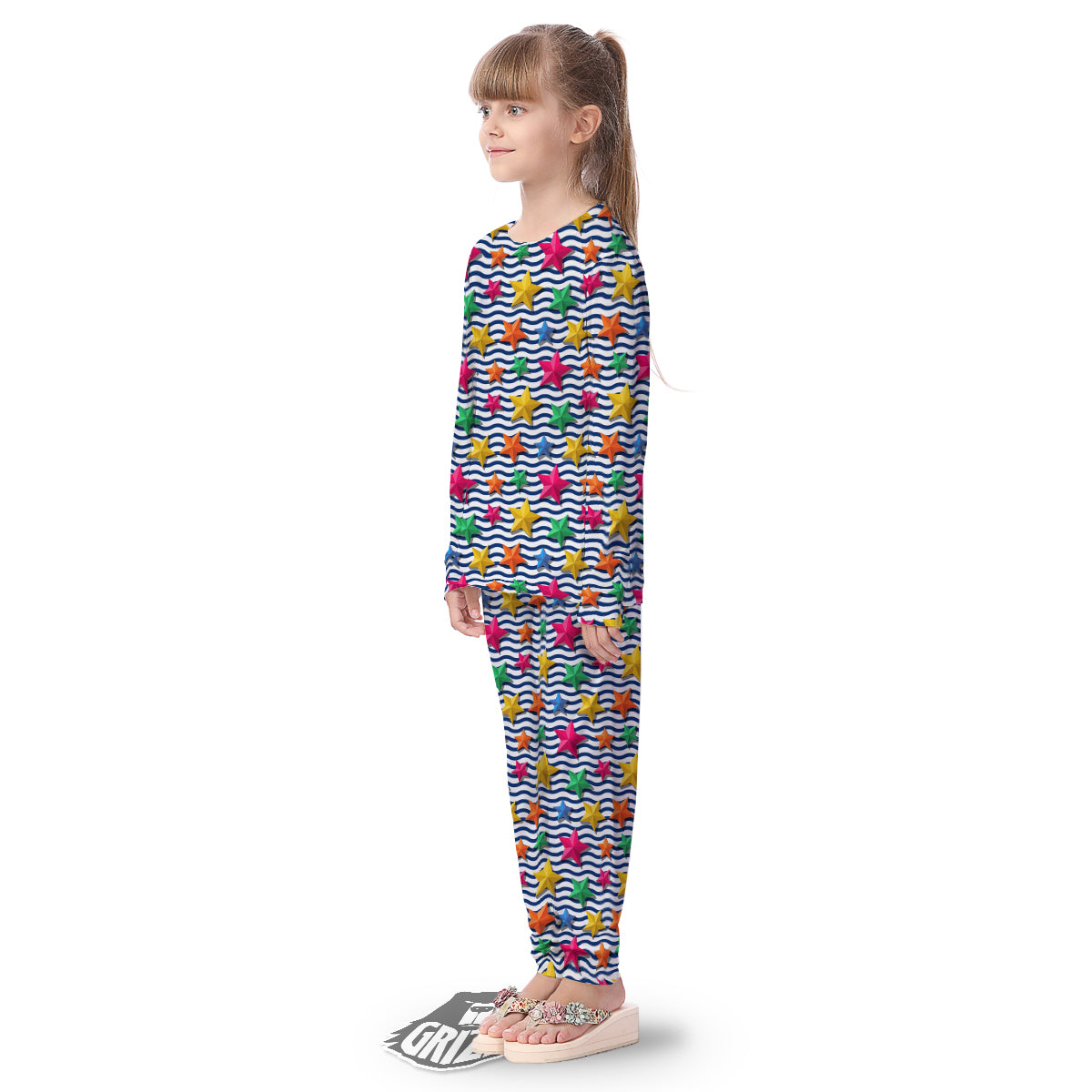 3D Stars And Blue Wave Print Pattern Kid's Pajamas-grizzshop
