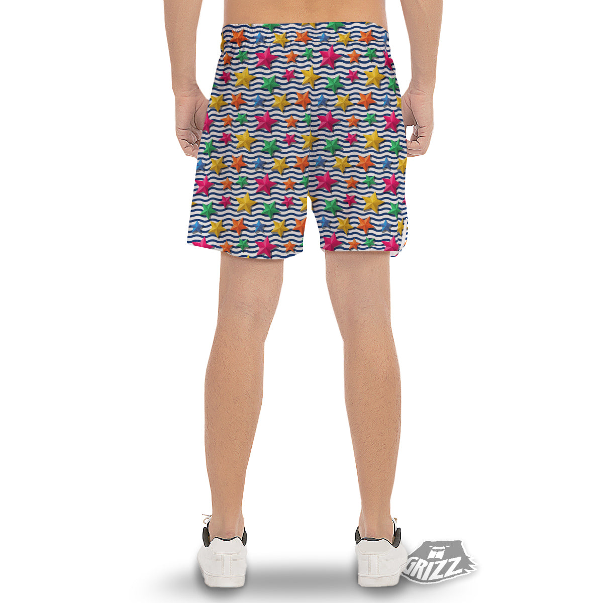 3D Stars And Blue Wave Print Pattern Men's Gym Shorts-grizzshop