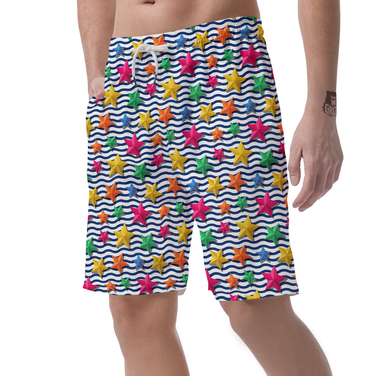 3D Stars And Blue Wave Print Pattern Men's Shorts-grizzshop
