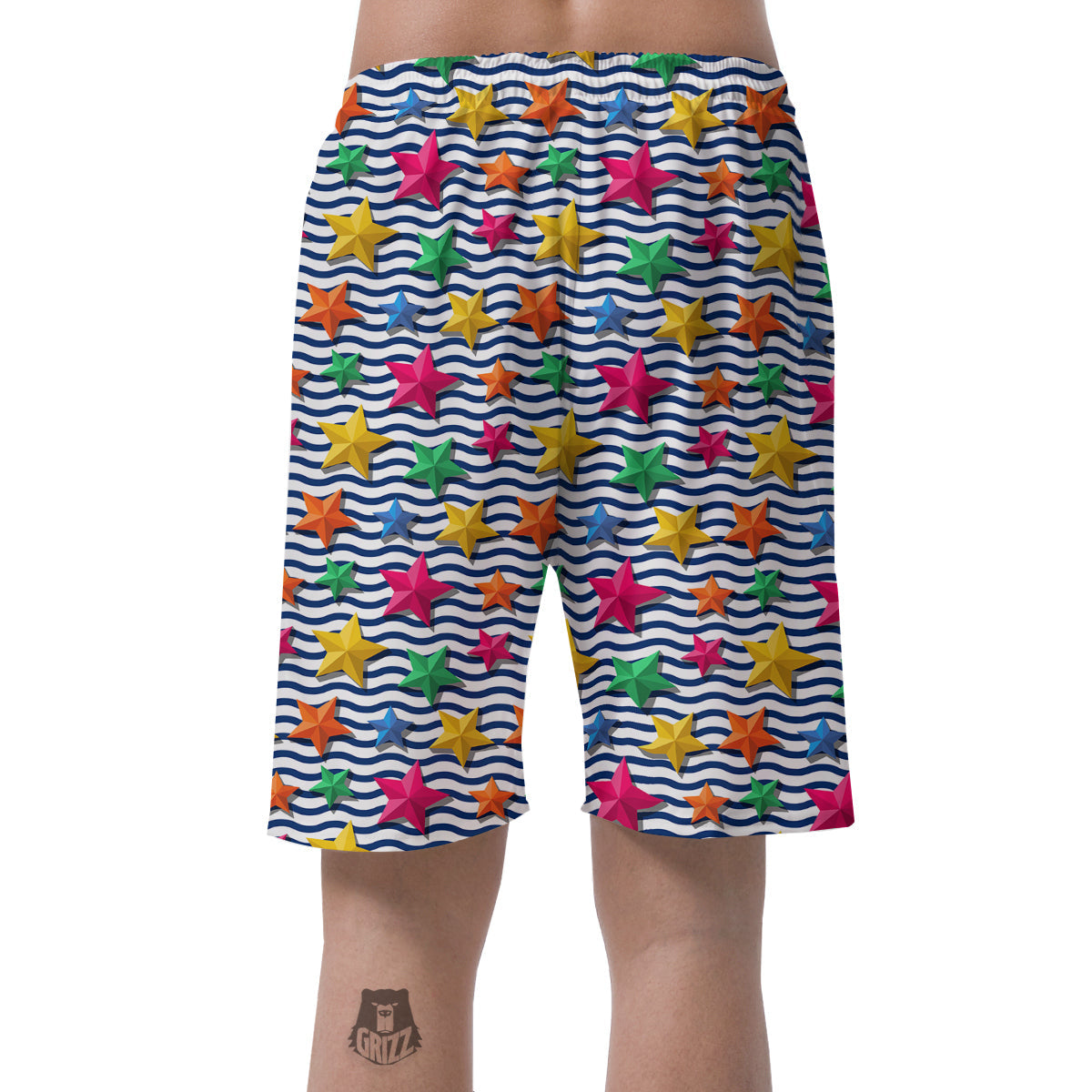 3D Stars And Blue Wave Print Pattern Men's Shorts-grizzshop
