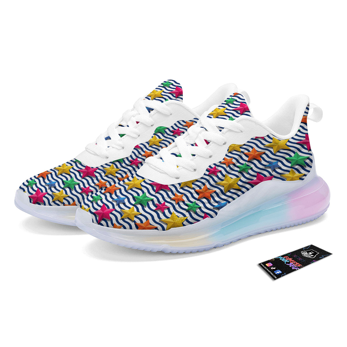 3D Stars And Blue Wave Print Pattern Running Sneakers-grizzshop