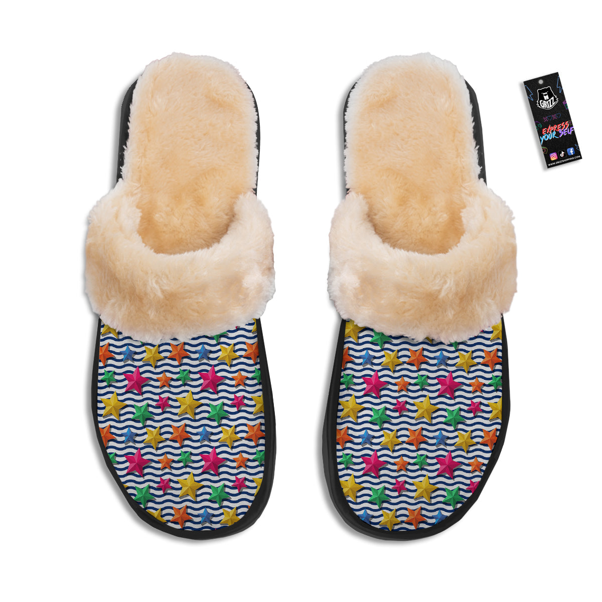 3D Stars And Blue Wave Print Pattern Slippers-grizzshop
