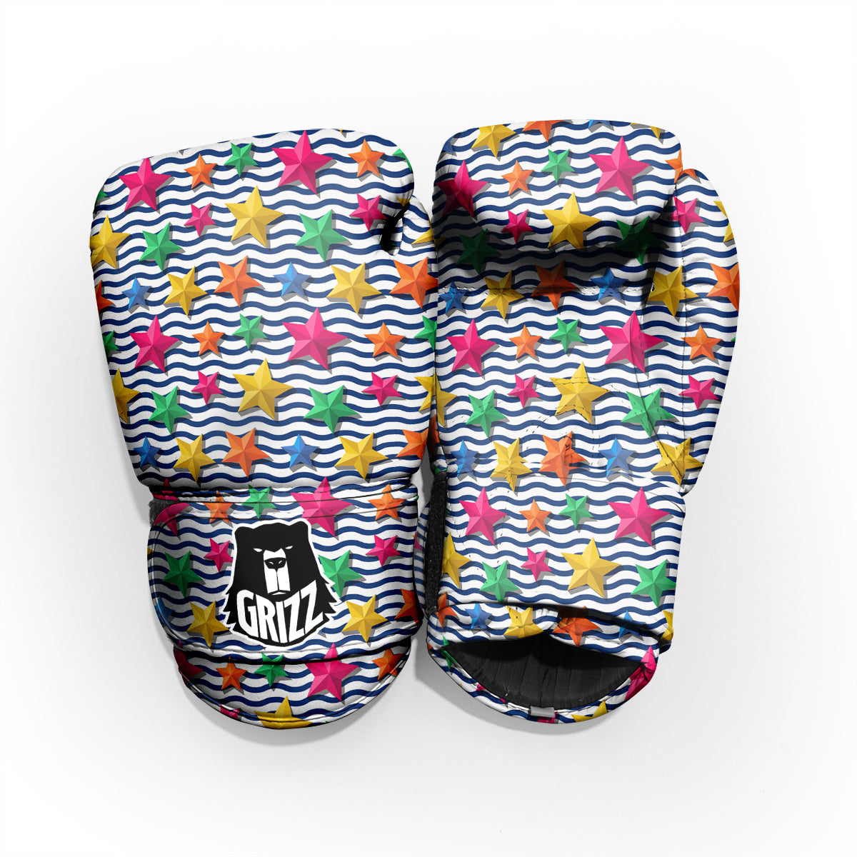3D Stars And Blue Wave Print Pattern Pro Boxing Glove