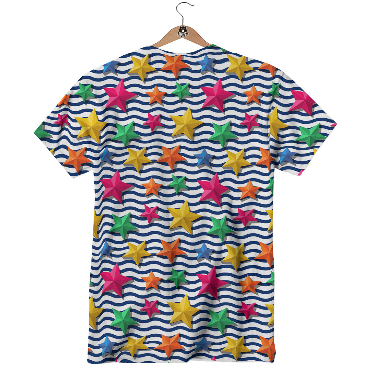 3D Stars And Blue Wave Print Pattern T-Shirt-grizzshop