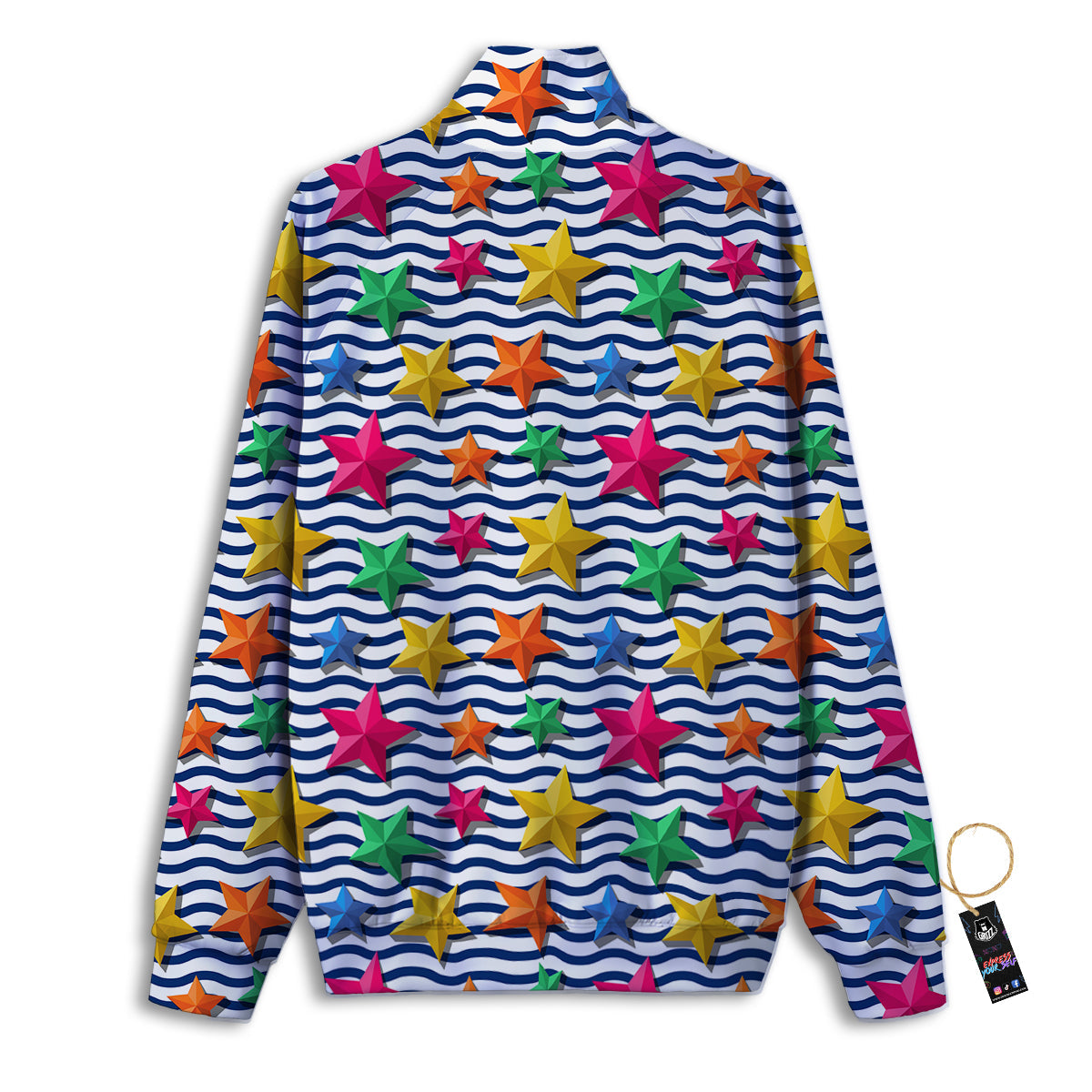 3D Stars And Blue Wave Print Pattern Track Jacket-grizzshop