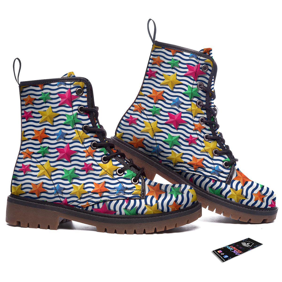 3D Stars And Blue Wave Print Pattern Work Boots-grizzshop
