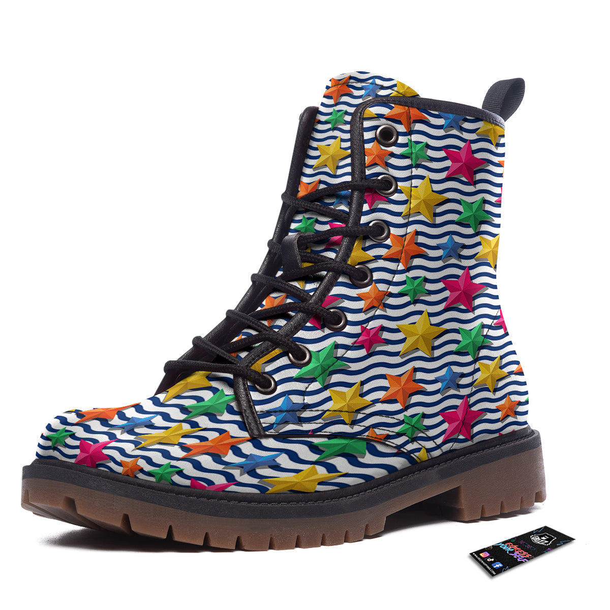 3D Stars And Blue Wave Print Pattern Work Boots-grizzshop