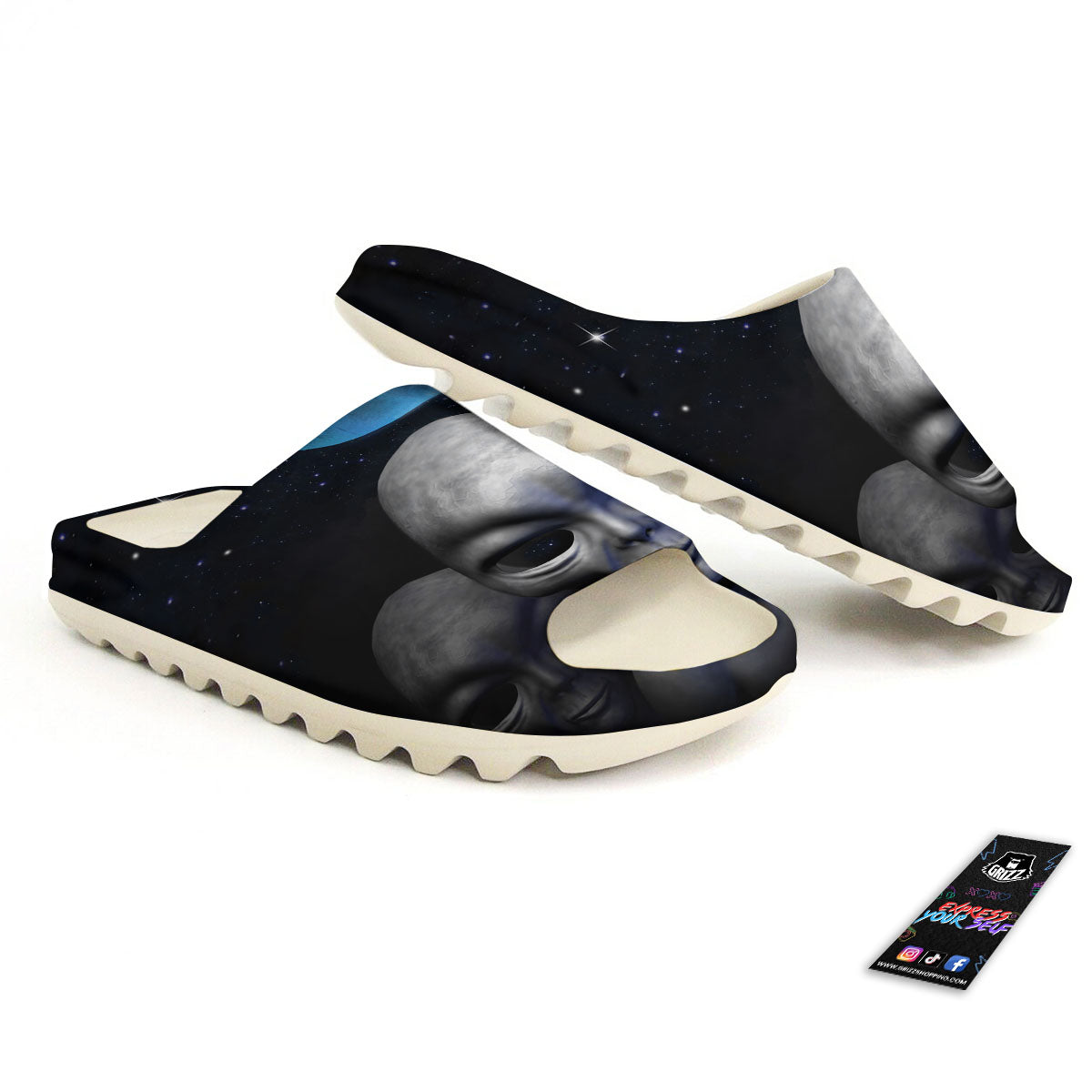 3D Grey Alien Print Sandals-grizzshop
