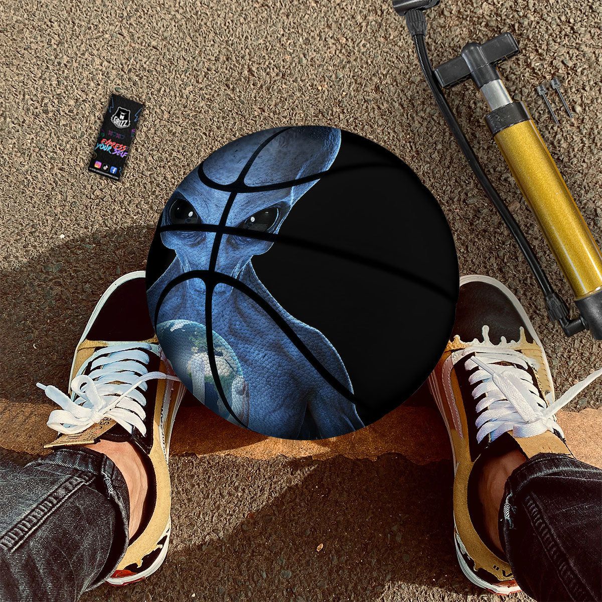 3D Scary Alien Grey Print Basketball
