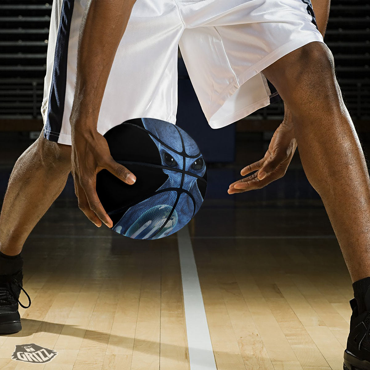 3D Scary Alien Grey Print Basketball