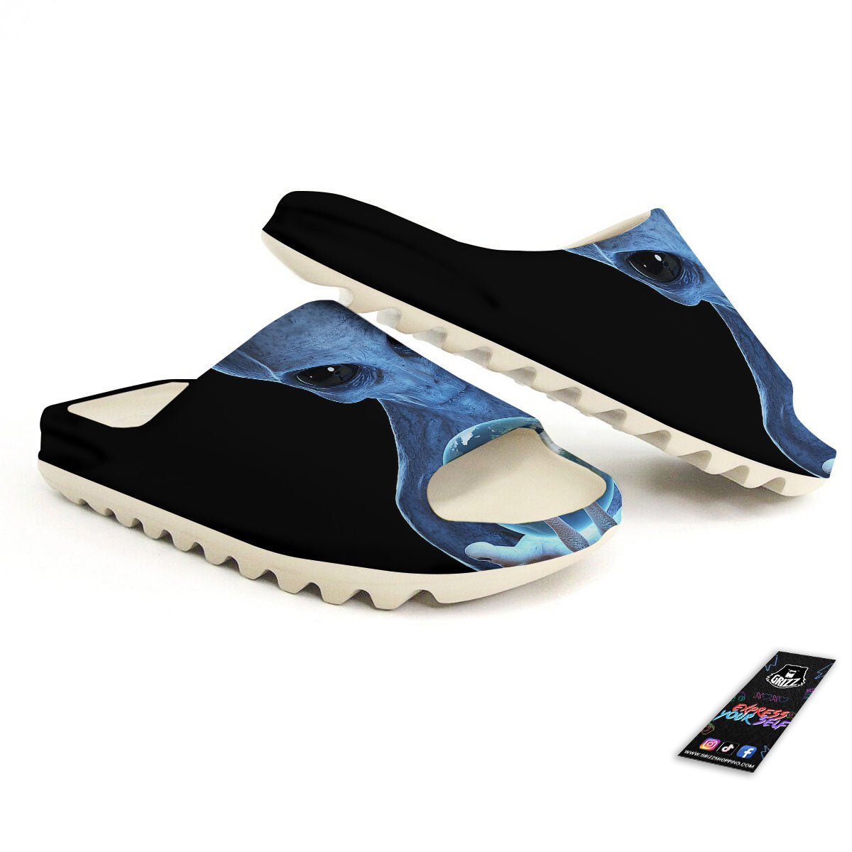 3D Scary Alien Grey Print Sandals-grizzshop