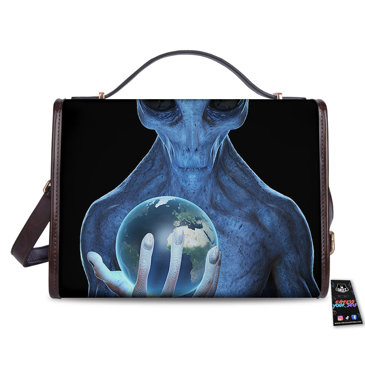 3D Scary Alien Grey Print Women's Satchel Bag