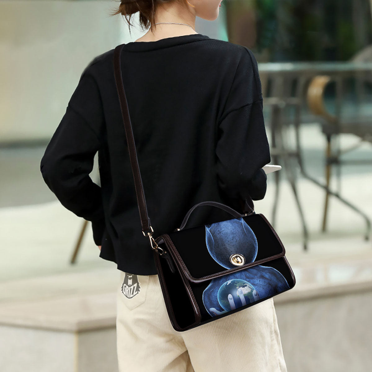 3D Scary Alien Grey Print Women's Satchel Bag