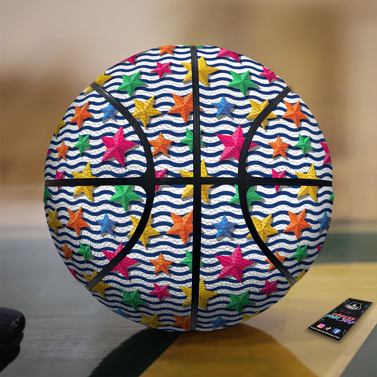 3D Stars And Blue Wave Print Pattern Basketball