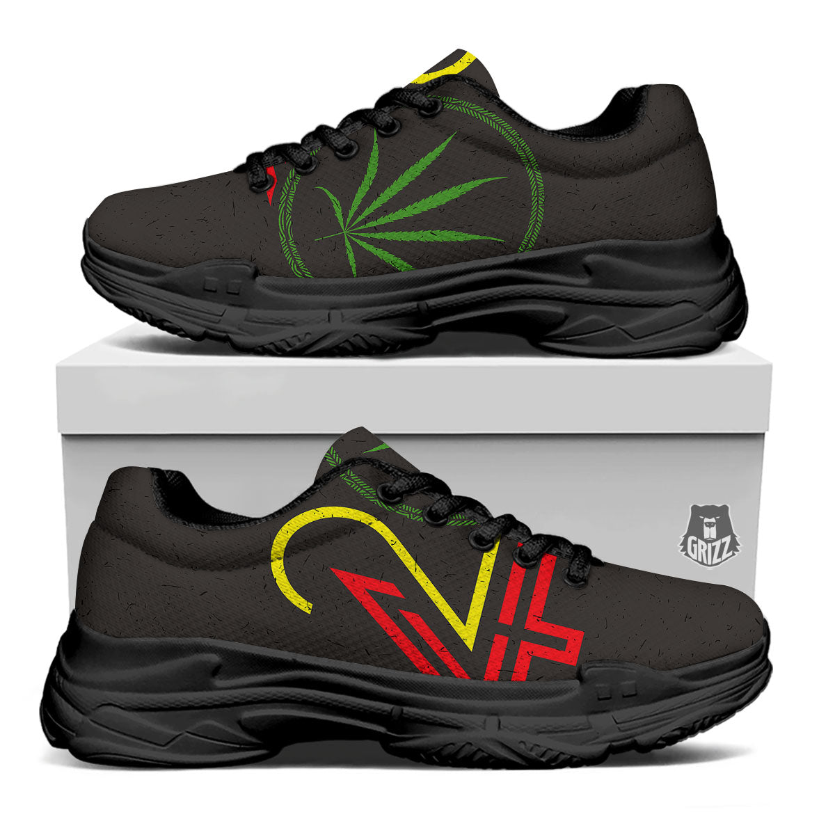 420 Rasta Print Black Chunky Shoes-grizzshop