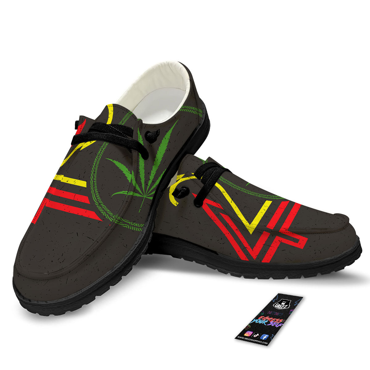420 Rasta Print Black Loafers-grizzshop